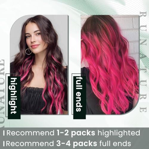 Clip-In Hair Extensions - Hot Pink 16 Inch 30g - Reversible, Tangle-Free, No Damage