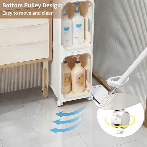 LXLXXL 5-Tier Narrow Storage Cabinet - Slim Tall Bathroom Organizer Snow White