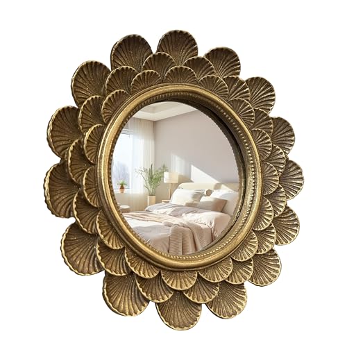 Vintage Vanity Makeup Desk Mirror£¬Antique Traditional Roundness Table Mirror Vintage Gold£¬ for Dressing Table,Bedroom, Bathroom,Tabletop,Antique, 6.7" x 6.7"