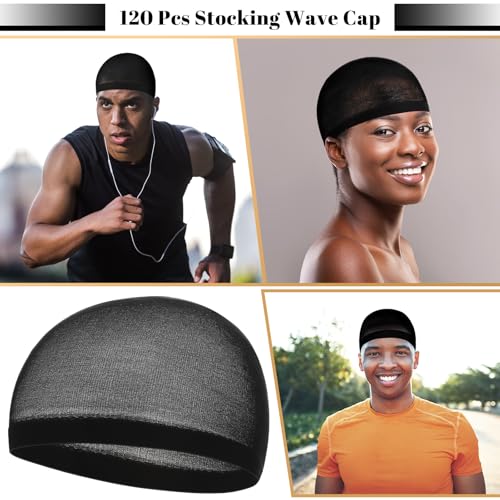 Ramede 120 Pcs Stocking Wave Cap for Men Adult Stretchy Nylon Skull Wave Lightweight Beanie Caps Waves for Man Women