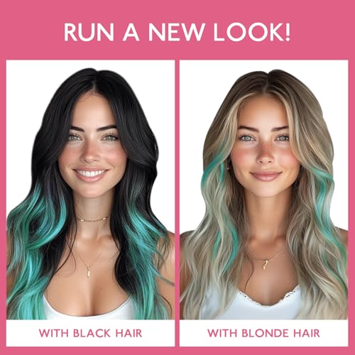 Colorful Clip-In Hair Extensions - Teal Green 16 Inch Human Hair, 6 Pieces