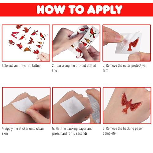 96 PCS Winter Christmas Red Cardinal Bird Pre-cut Temporary Tattoos Stickers Themed Party Supplies Birthday Decorations Favors Cute Fake Tattoo Gifts for Kids Girls Boys Decor School Reward
