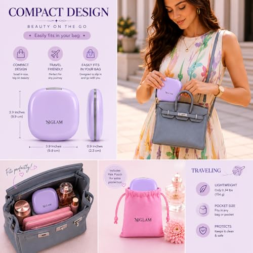 Lighted Makeup Mirror with 10X Magnification, Dimmable LED, Portable USB Rechargeable - Lavender