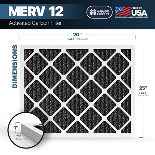 BNX TruFilter 20x25x1 MERV 12 Air Filter with Activated Carbon - 6-Pack