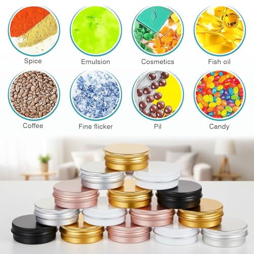 50 Pack 1 oz Aluminum Tin Cans with Lids Bulk, Refillable Metal Tin Containers for Lip Balm, Salve, Cream, Travel Cosmetic Subpackage Jars, Valentines DIY Candle & Crafts (5 Colors)