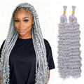 Grey Deep Wave Human Braiding Hair 24 Inch, 100g, for Boho & Knotless Braids - Hailookmey