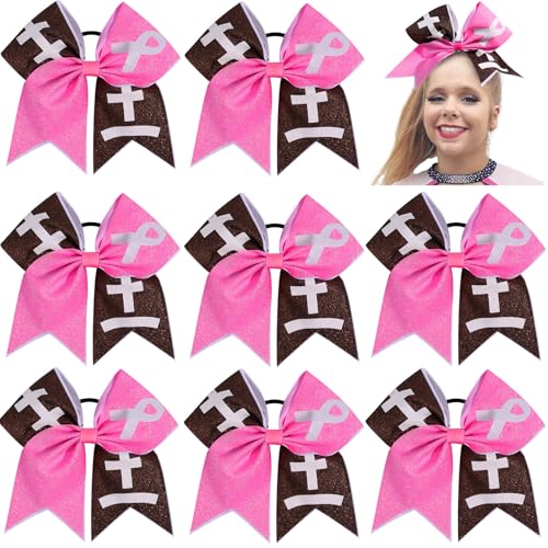 Large Pink Breast Cancer Awareness Cheer Bows - 8 Pack