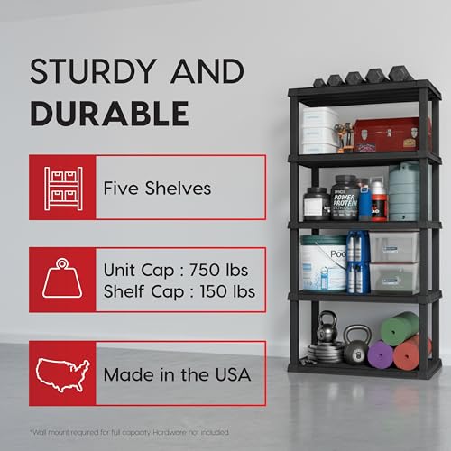 IRIS USA Heavy Duty Plastic Storage Shelves - 73 inch Tall Black Garage & Home Organizer