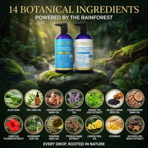 Herbal Scent Biotin Hair Thinning Shampoo & Conditioner Set 16oz x2 - Organic & Sulfate-Free