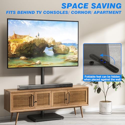 Rfiver Swivel Floor TV Stand with Power Outlet - Black / Basic, Fits 32-65 Inch TVs