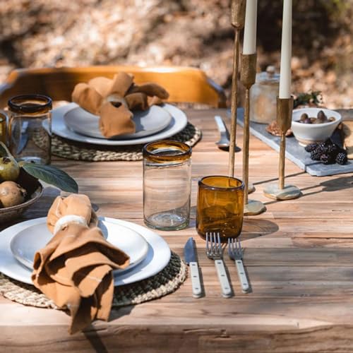 MexHandcraft Amber Rim 14 oz Drinking Glasses Set of 6 - Handblown Recycled Lead-Free Tumbler