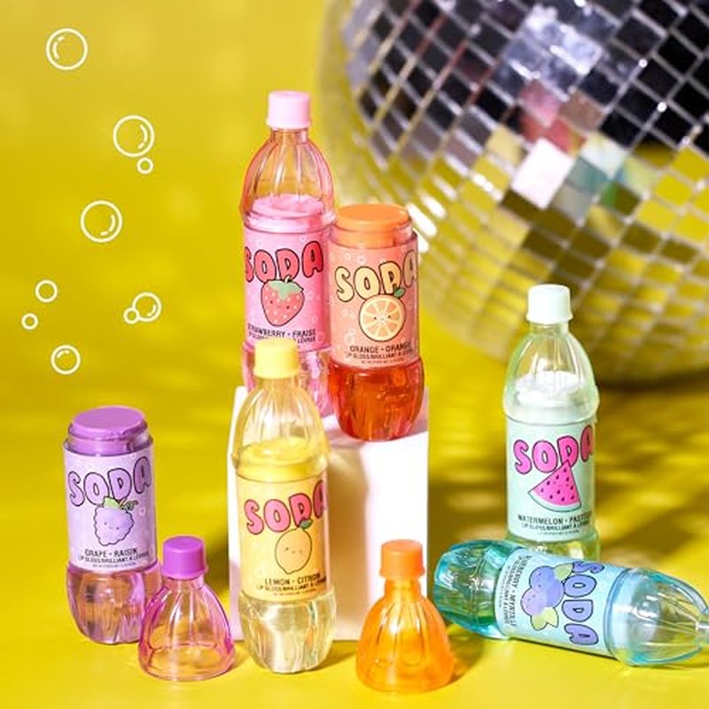 EXPRESSIONS 6pc Soda Pop Lip Gloss Collection - Fruit Flavored, Non-Toxic Soda Bottle Lip Gloss Set, Teen Girls Party Favors
