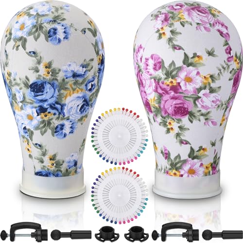 2 Pcs Mannequin Heads for Wigs, 22 Inch Canvas Display Stand Set