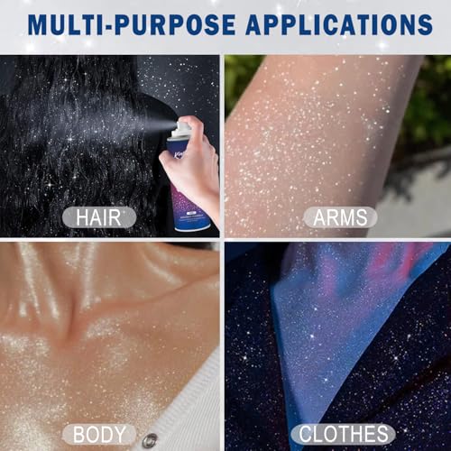 Hair and Body Glitter Spray,120ML Holographic Glitter Highlighter Powder for Clothes, Face Body Shiny Glitter,Long Lasting Quick-Drying Shimmer Mist for Music Festival Rave, Nightclub Party(Silver)