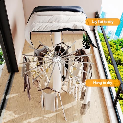 LIENAHU 16 Aluminum Poles Clothes Drying Rack Foldable & Retractable Laundry Stand