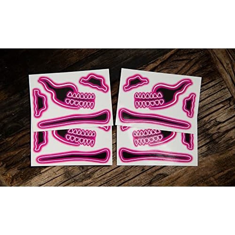 2 x Neon Skull Face Pink Temporary Tattoo, Halloween Costume for Women and Men, Adult, Glow in the Dark