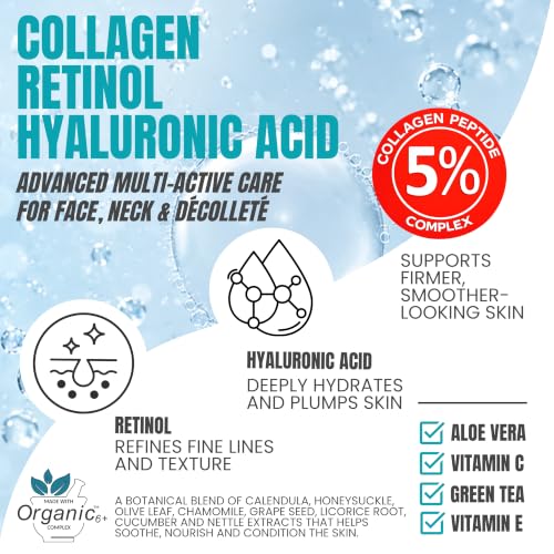 Alozera Collagen Face Cream with Retinol & Hyaluronic Acid - Anti-Aging Moisturizer 1.7oz