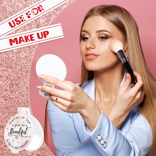 Wenqik 100 Pcs Light Pink Inspirational Mini Compact Mirrors for Purse Women Small Gifts Bulk, Round Makeup Folding Hand Mirrors, Client Guest Gifts Ideas, Women's Day Party Favors for Bridal Wedding