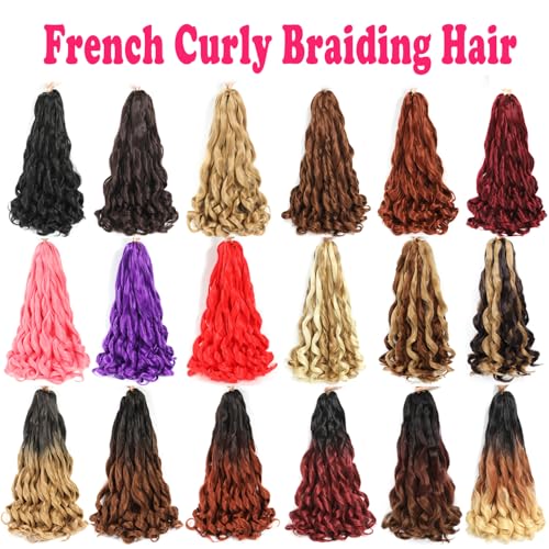 French Curly Braiding Hair Burgundy 24 Inch 8 Packs for Black Women