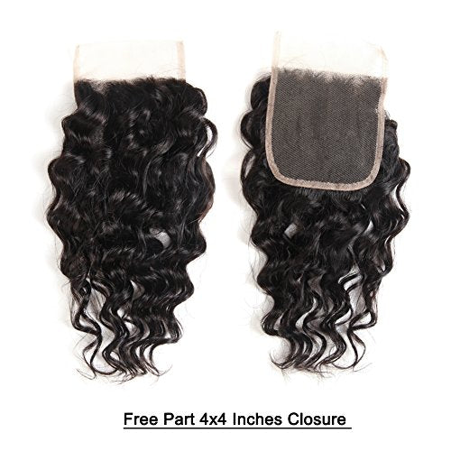 Water Wave Human Hair Bundles with Closure - Virgin 50g Hair Weave for Natural, Bouncy Style