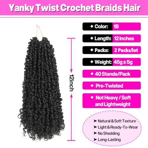 Pre-Twisted Crochet Hair 12 Inch Fluffy Spring Twist for Black Women - 2 Pack