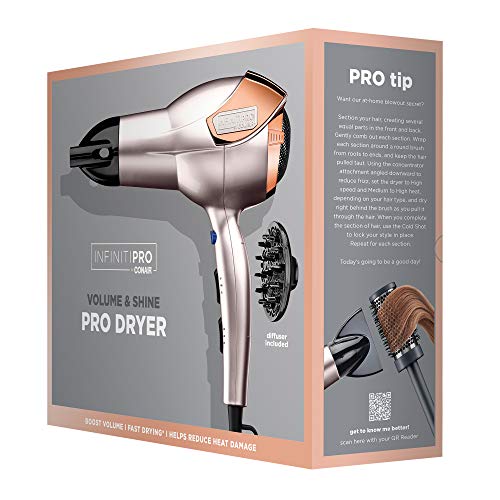 Conair InfinitiPRO Rose Gold Hair Dryer with Diffuser & Concentrator, 1875W, Ionic Technology
