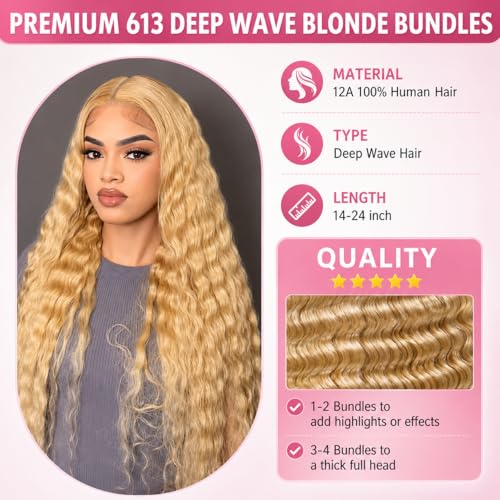 Belaved 613 Blonde Burmese Human Hair Extensions 3 Bundles Water Wave 14-18 Inch