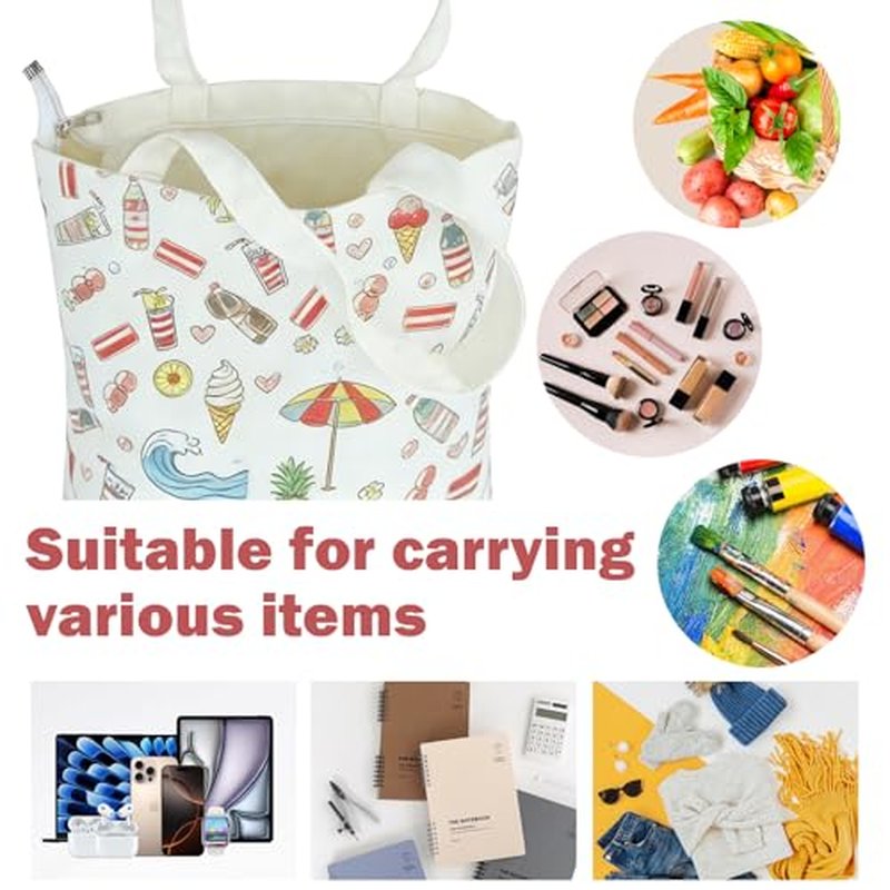 Canvas Tote Bag Girls Linen Drinks Gift Bags Inner Opening Strap Zipper Canvas Bags Accessories Tote Bag for Women