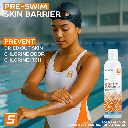 Pre and After Swim Lotion with Vitamin C 8 Fl Oz - Pre Swim Chlorine Skin Protection, Pre Swim Lotion for Chlorine (8 Fluid Ounce, Warm Citrus)