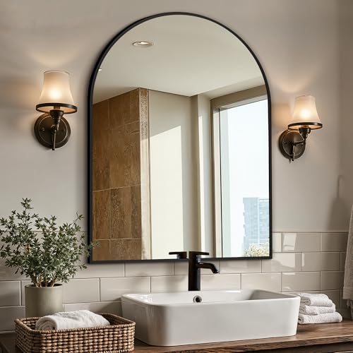 Arched Bathroom Vanity Mirror 40x30 Black - Over Sink Wall Mirror - Modern Design