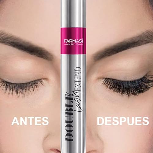 FARMASi 2 PACK Double Lash Extend Mascara, 2-Step Special Brush for Lengthening & Volumizing, False Lash Effect, Buildable Formula, No Clumping, Defines Eyelashes, Intense Black
