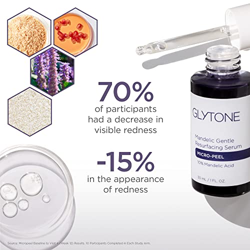Glytone Micro-Peel 10% Mandelic Acid Serum | Anti-Aging AHA Gentle Exfoliant with Phytic Acid for all Skin types | Reduces Redness, Uneven tone & Dark Spots | Fragrance-Free, Paraben-Free - 1 Fl oz.