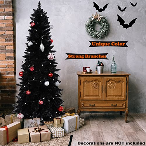Wabolay 7ft Black Pencil Slim Christmas Tree - Unlit Narrow Xmas Tree
