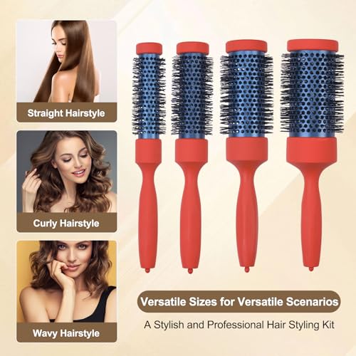 Ceramic Ion Round Hair Brush Set for Blow Drying & Curling - 4 Sizes