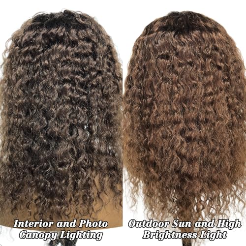 Chocolate Brown Human Hair Headband Wig 10 Inch Deep Wave Curly Wigs for Women - Unprocessed Brazilian Hair, Easy to Wear, Adjustable Fit