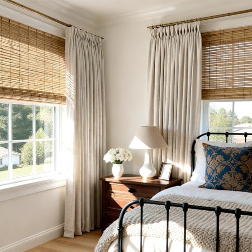 CAPALOCA 70x96 Inch Blackout Curtains Pack of 2 Natural Linen Blend Thermal Insulated