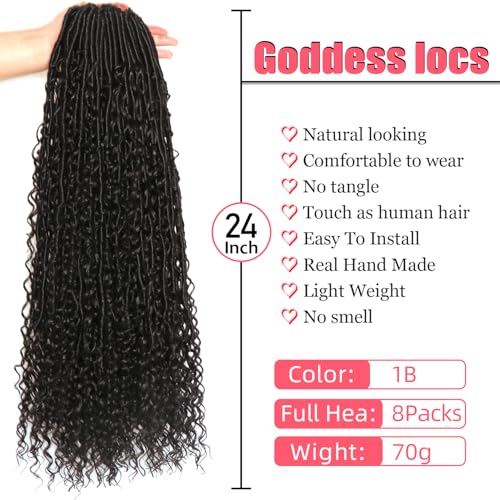 Goddess Locs Crochet Hair 24 Inch - Soft Boho Faux Locs for Black Women, 8 Packs (1B#)