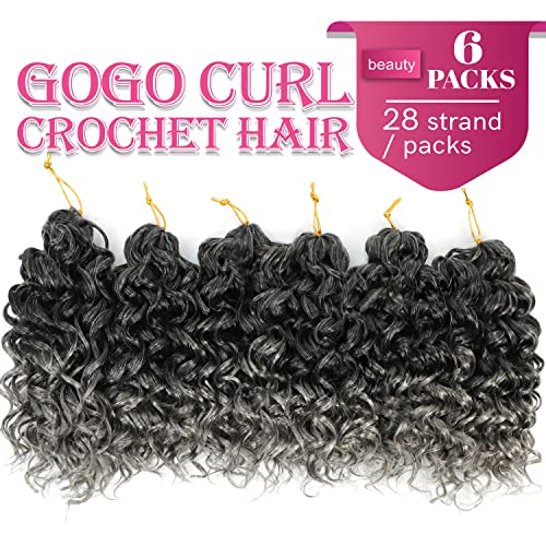 Nanciciar 8 Inch T/Grey Curl Crochet Hair 6 Packs Short Water Wave Braids