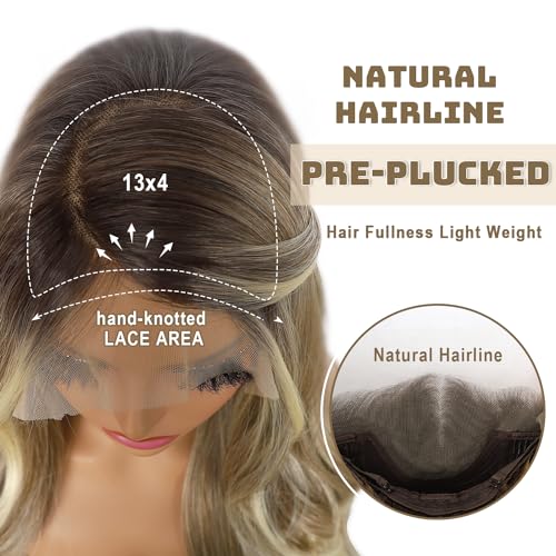 Ash Brown Lace Front Wigs 13x4 Pre-Plucked 22 Inch Synthetic Hair for Women