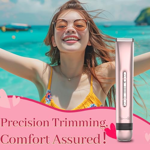 Bikini Trimmer for Women, 2 in 1 Electric Shaver Dual Head Bikini Trimmer for Women IPX7 Waterproof Body Hair Trimmer and Facial Hair Remover for Bikini Leg Arm Body Face, Pink 002