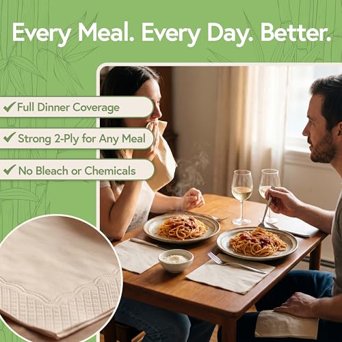 100% Bamboo 2-Ply Napkins 1000 Pack 6.5 x 6.5 Inch Brown - Eco-Friendly Dinner & Party Napkins