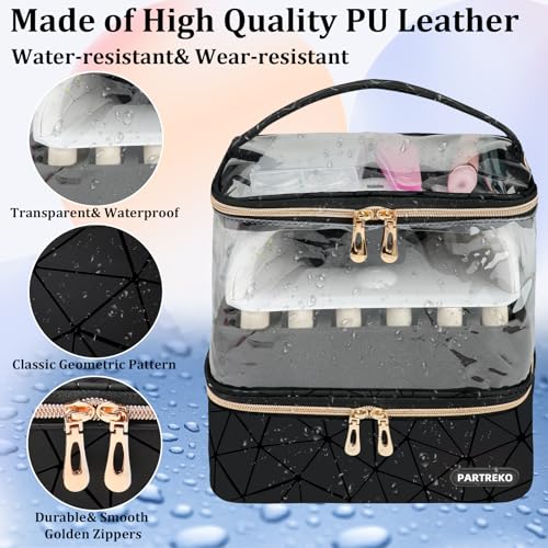 Black Double-Layer Nail Polish Organizer Bag Holds 60 Bottles & UV Lamp