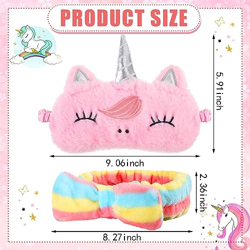 Sleepover Party Supplies Kit with Unicorn Eye Masks & Bow Headbands for Girls & Women