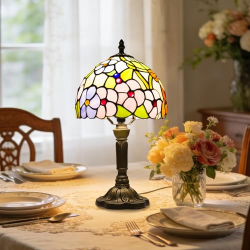 F Four Leaf Flower Tiffany Style Table Lamp with 3 Color Temperature - 8 Inch