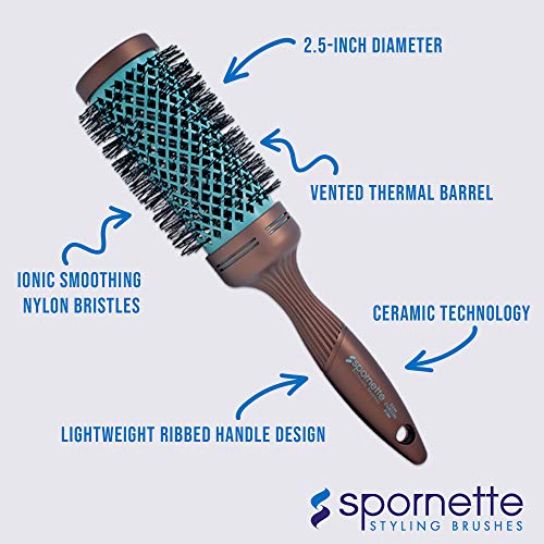 Spornette Ion Fusion Ceramic Round Brush for Blow Drying - Round Hair Brush for Blow Outs, Volume & Curling - Ion Bristles Help to Smooth Hair and Eliminate Frizz & Static (2.5 Inch)