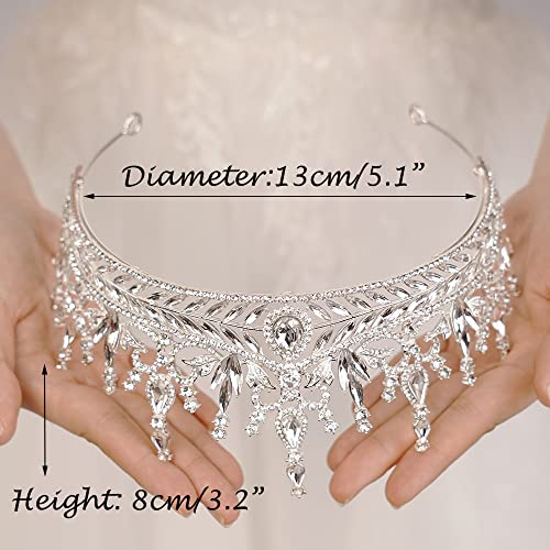 Silver Baroque Queen Crown for Women Rhinestone Wedding Tiara Bridal Hair Accessory