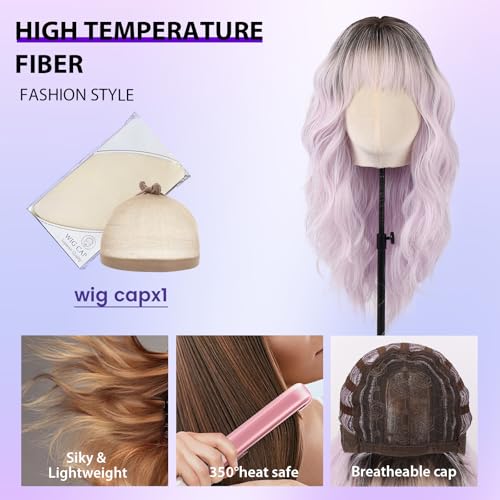 Testar Ombre Purple Wig for Women 20 Inch with Bangs Synthetic Curly Hair
