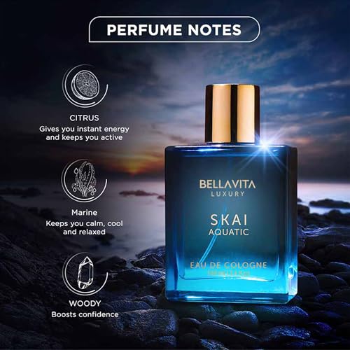 BellaVita Luxury Skai Aquatic Perfume & Body Wash Combo | Unisex Eau De Cologne with Bergamot & Pink Pepper (100ml) + Refreshing Oceanic Shower Gel with Aloe Vera (500ml) | Long-Lasting