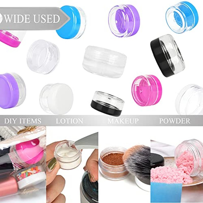 200PCS 3 Gram Sample Containers, 3ml Empty Jars with Lids, Small Cosmetic Containers, Mini Sample Jars with 16PCS Mini Spatulas for Make Up, Oils, Lotion, Powder, Paint, Jewelry, Lip Balms(Black Lid)