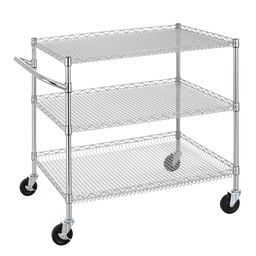 Finnhomy Chrome 3-Tier Heavy Duty Utility Cart 36"L x 24"W x 35.4"H, NSF